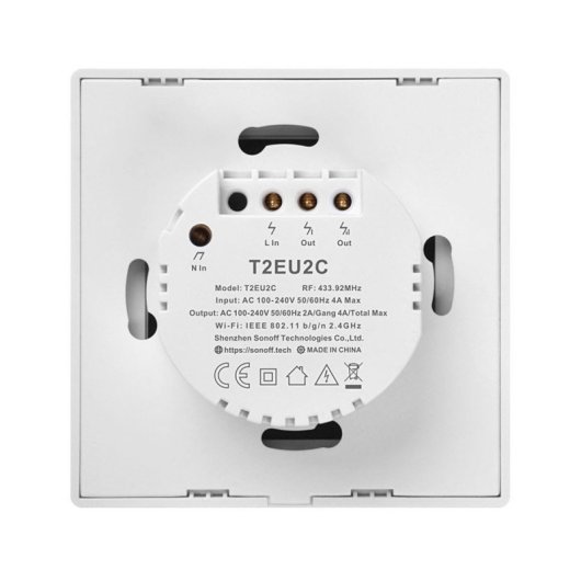 Interruptor inteligente Sonoff T2EU2C-TX WiFi RF433MHz vidrio templado retroiluminado blanco
