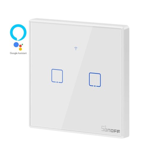 Interruptor inteligente Sonoff T0EU2C-TX Wi-Fi 2 canales Alexa Google Glass Táctil Blanco