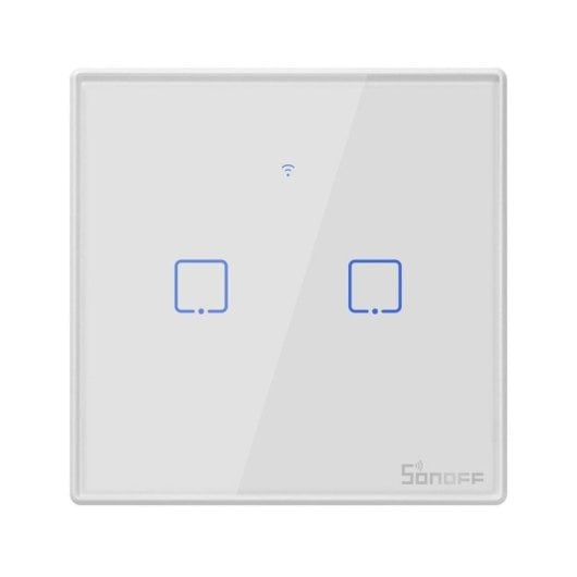 Interruptor inteligente Sonoff T2EU2C-RF doble canal RF433MHz, táctil cristal, Alexa/Google