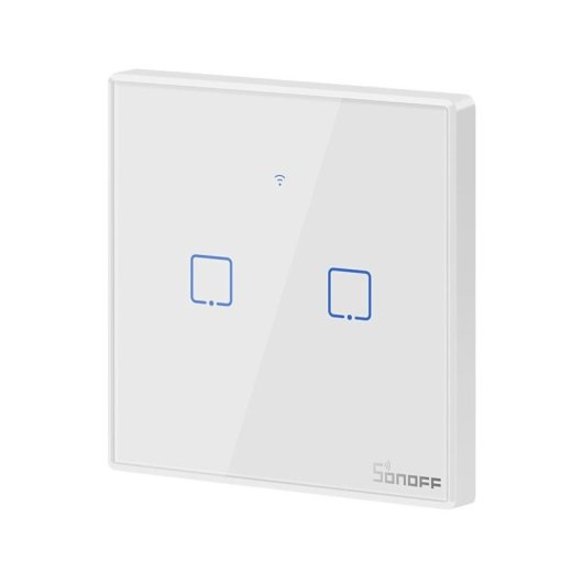 Interruptor inteligente Sonoff T2EU2C-RF doble canal RF433MHz, táctil cristal, Alexa/Google