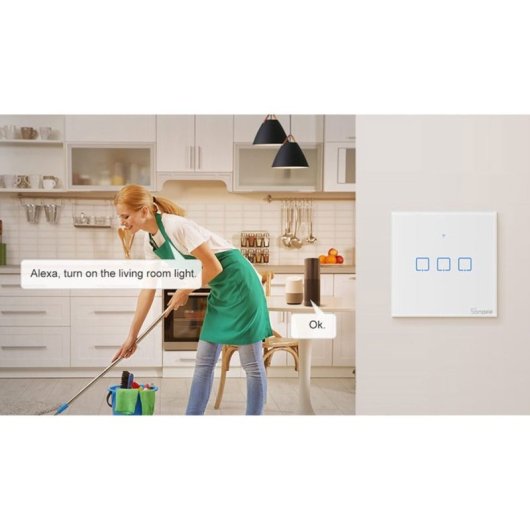 Interruptor inteligente Sonoff T2EU2C-RF doble canal RF433MHz, táctil cristal, Alexa/Google