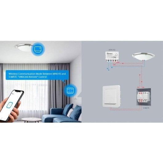 Relais Wi-Fi Sonoff S-MATE eWeLink-Remote Contrôle de l’éclairage, Installation sans neutre