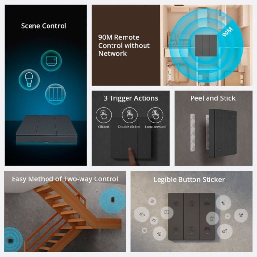 Interruptor inalámbrico Sonoff R5 6 botones programables eWeLink-Remote alcance 90m negro