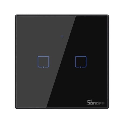 Interruptor inteligente Sonoff T3EU2C-TX 2 canales WiFi RF433, vidrio templado, app eWeLink