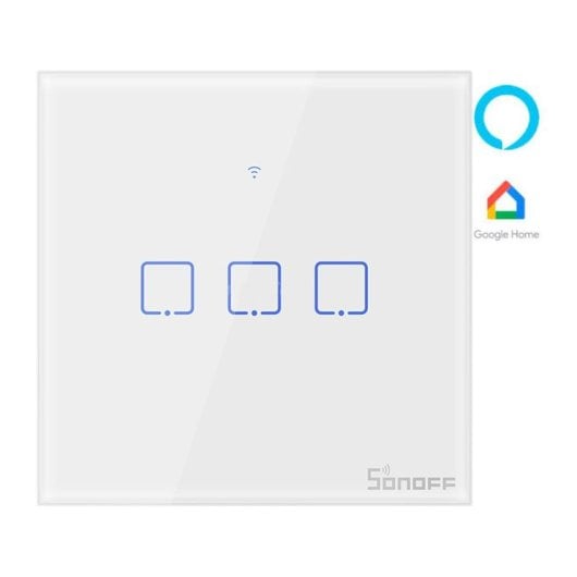 Interruptor inteligente Sonoff T1EU3C Wi-Fi 2.4GHz RF 433MHz 3 canales vidrio blanco con app y voz
