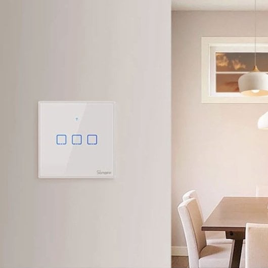 Interruptor inteligente Sonoff T1EU3C Wi-Fi 2.4GHz RF 433MHz 3 canales vidrio blanco con app y voz
