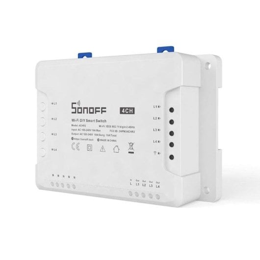 Relais Wi-Fi Sonoff 4CH R3 Wi-Fi Contrôle de l’éclairage et des volets, 4 canaux, Montage DIN