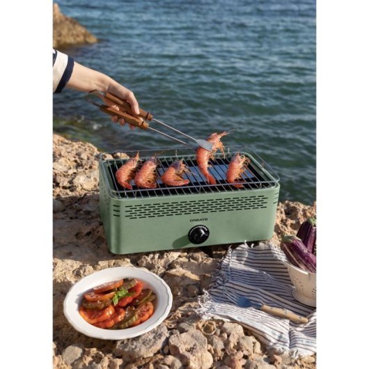 Parrilla portátil Create sistema baja emisión de humo, ventilación regulable, bolsa transporte