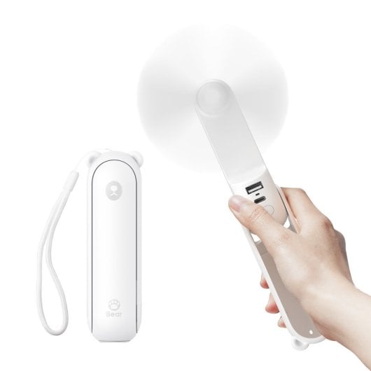 Ventilatore portatile JisuLife Life8 Plus da 4500 mAh, bianco, con 3 velocità e torcia elettrica.