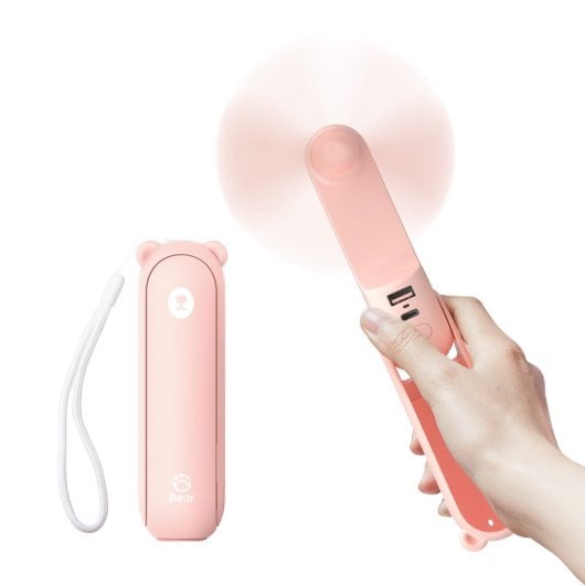Ventilateur portable JisuLife Life 8, 4 500 mAh, lampe torche, batterie externe, 3 vitesses, rose