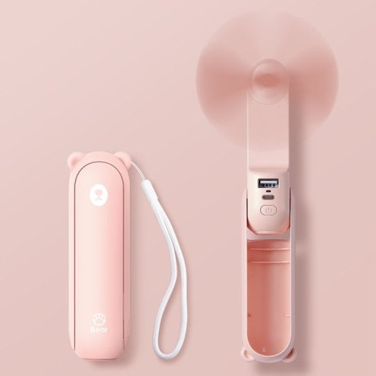 Ventilateur portable JisuLife Life 8, 4 500 mAh, lampe torche, batterie externe, 3 vitesses, rose