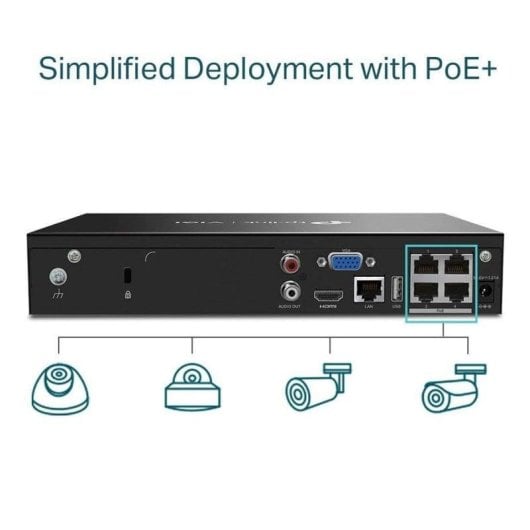 NVR-Recorder für IP-Kamera TP-Link VIGI NVR1004H-4P 4 Kanäle 4K 10TB HDD PoE-Ethernet