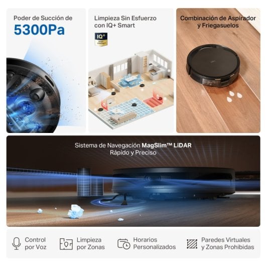 Robot Aspirador TP-Link Tapo RV20 Max mopa integrada 5300Pa Navegación LiDAR WiFi