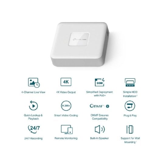 Telecamera IP di sorveglianza avanzata TP-Link VIGI NVR1104H-4P 8MP 4 canali PoE HDMI 4K H.265+