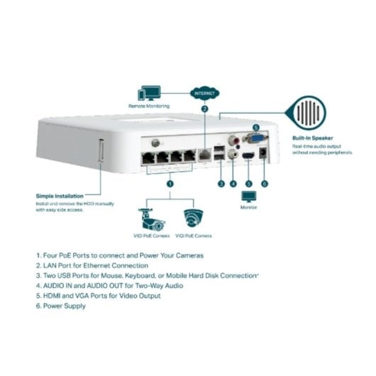 Telecamera IP di sorveglianza avanzata TP-Link VIGI NVR1104H-4P 8MP 4 canali PoE HDMI 4K H.265+