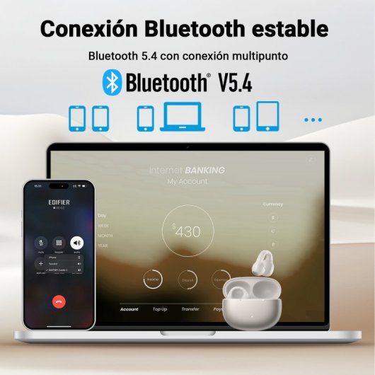 Auricolari multipoint Edifier Wireless Bluetooth 5.4 con cancellazione del rumore AI e microfono