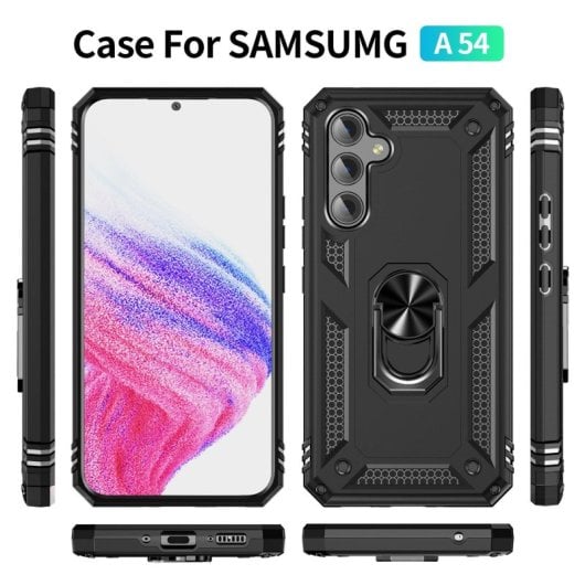 Max Power Digital Magnetic Case für Samsung Galaxy A34, Schwarze drehbare Ringhülle