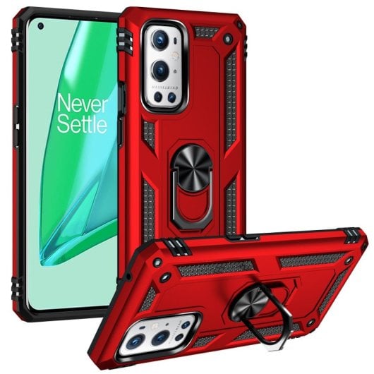Capa magnética digital Max Power para Oneplus 9 Pro com anel giratório vermelha
