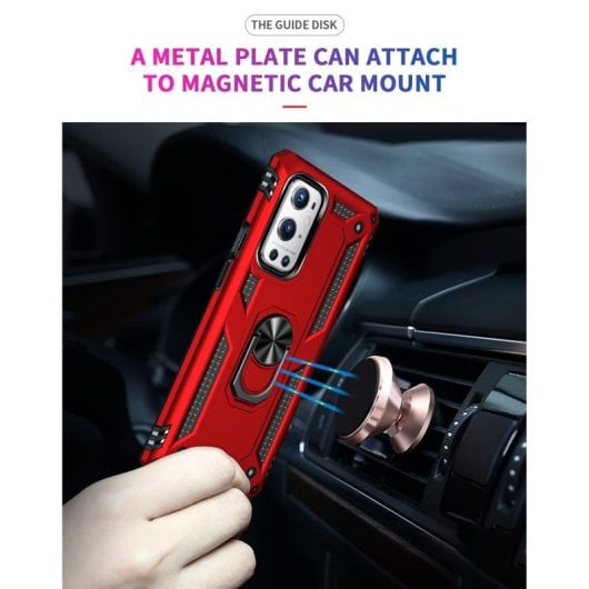 Capa magnética digital Max Power para Oneplus 9 Pro com anel giratório vermelha