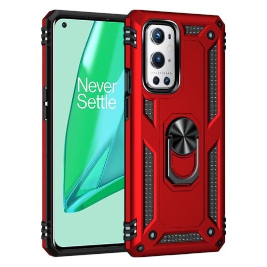 Capa magnética digital Max Power para Oneplus 9 Pro com anel giratório vermelha