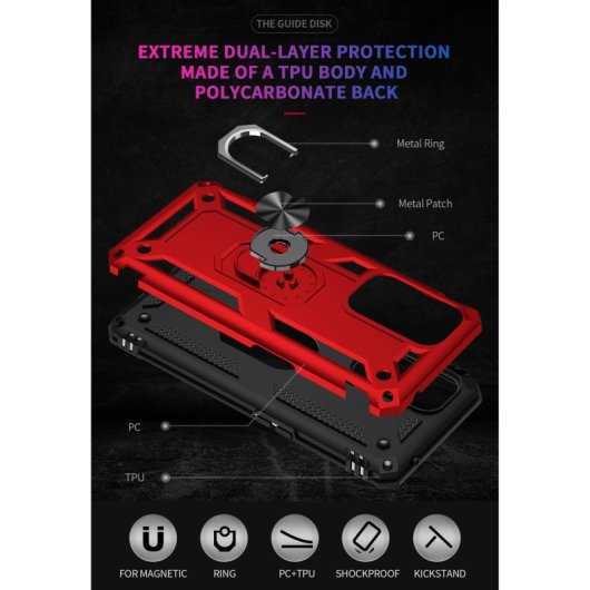 Capa magnética digital Max Power para Oneplus 9 Pro com anel giratório vermelha