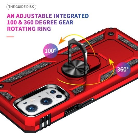 Capa magnética digital Max Power para Oneplus 9 Pro com anel giratório vermelha