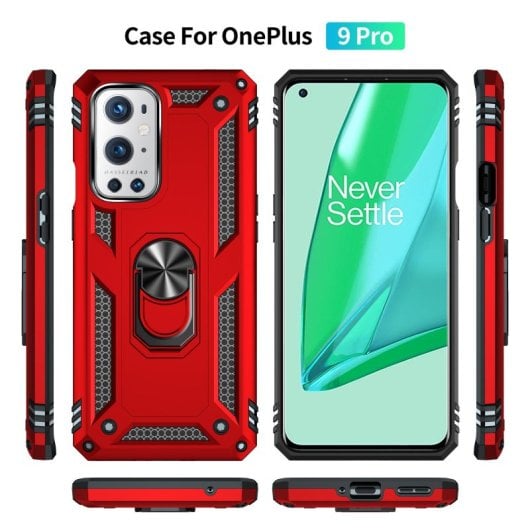 Capa magnética digital Max Power para Oneplus 9 Pro com anel giratório vermelha