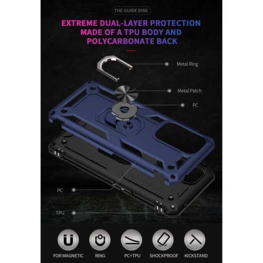 Max Power Digital Magnetic Case für Oneplus 9 Pro Hülle mit drehbarem Ring, Blau