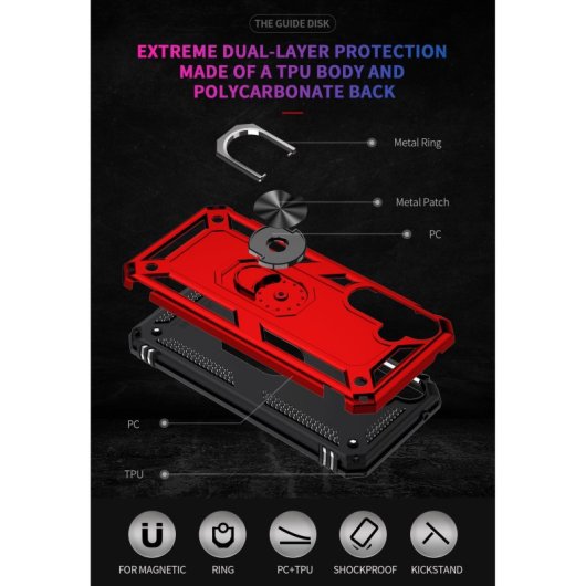 Max Power Digital Magnetic Case für Samsung Galaxy A52/A52s 5G Hülle mit drehbarem Ring, Rot