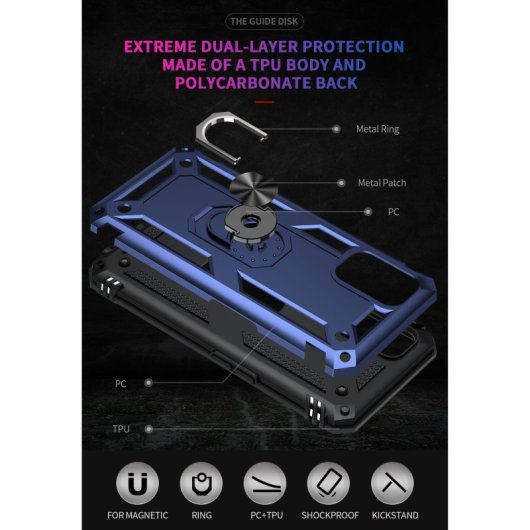 Capa magnética digital Max Power para Oppo A72/A52/A92 com anel giratório azul