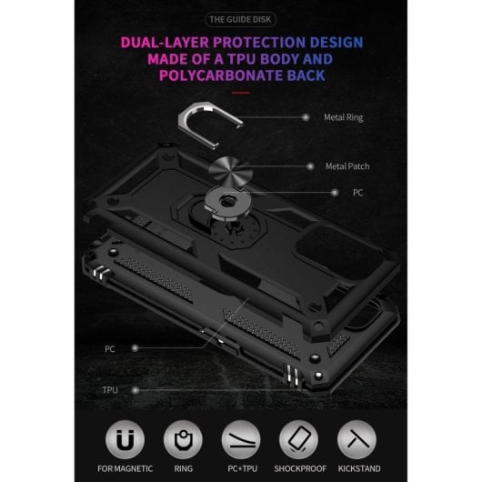 Max Power Digitale magnetische Schutzhülle für Oppo A74 5G/A93 5G/A54 5G, Hülle mit drehbarem Ringhalter, Schwarz