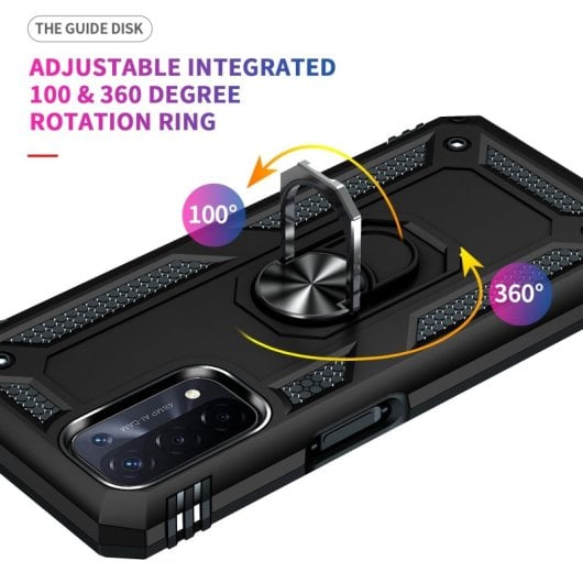 Max Power Digitale magnetische Schutzhülle für Oppo A74 5G/A93 5G/A54 5G, Hülle mit drehbarem Ringhalter, Schwarz