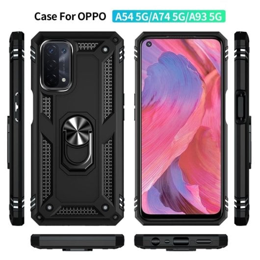 Max Power Digitale magnetische Schutzhülle für Oppo A74 5G/A93 5G/A54 5G, Hülle mit drehbarem Ringhalter, Schwarz