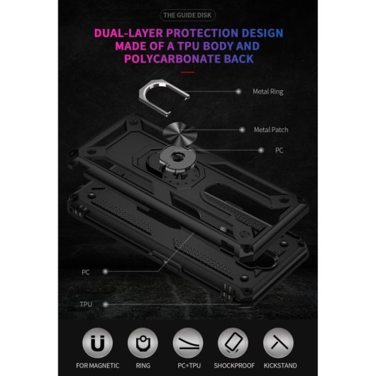 Max Power Digital Magnetic Case für Oppo A9 2020/A5 2020 Hülle mit drehbarem Ring Schwarz