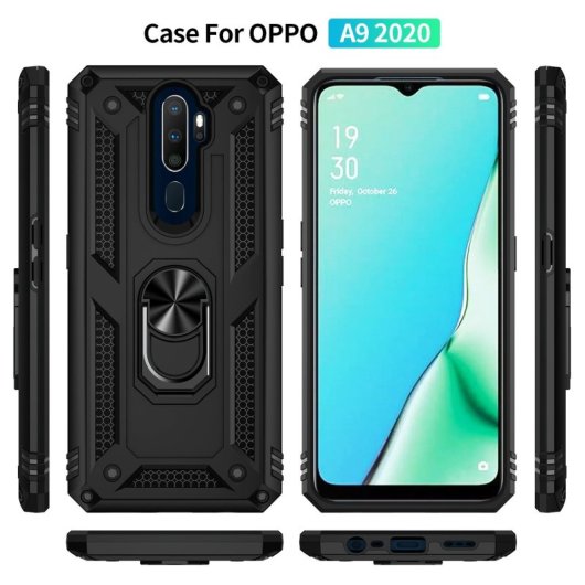 Max Power Digital Magnetic Case für Oppo A9 2020/A5 2020 Hülle mit drehbarem Ring Schwarz
