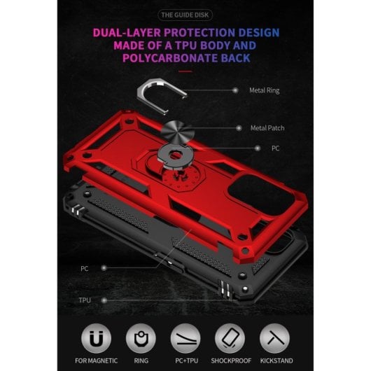 Capa magnética digital Max Power para Oppo A74 5G/A93 5G/A54 5G com suporte de anel rotativo, vermelha