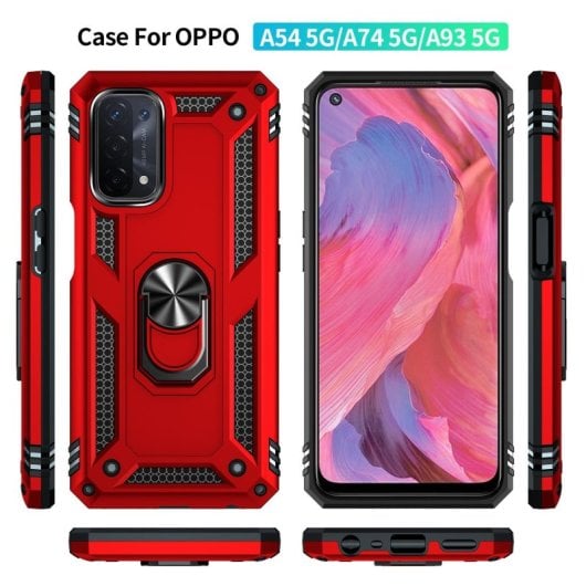 Capa magnética digital Max Power para Oppo A74 5G/A93 5G/A54 5G com suporte de anel rotativo, vermelha