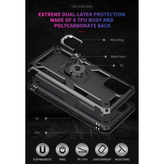 Max Power Digital Funda Magnética Para Oppo A72 / A52 / A92 Carcasa Con Anillo Giratorio Negro