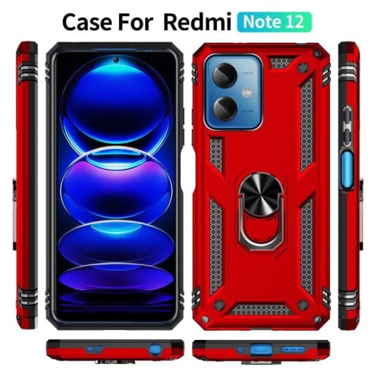 Capa magnética digital Max Power para Xiaomi Redmi Note 12 5g com anel giratório vermelho