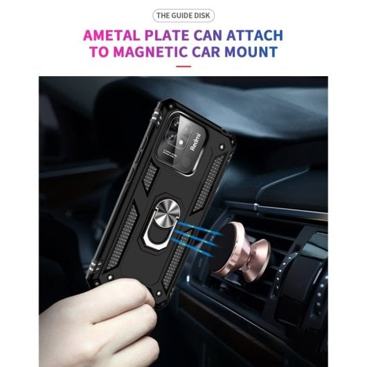 Max Power Digital Magnetic Case für Xiaomi Redmi 10c Hülle mit drehbarem Ring Schwarz