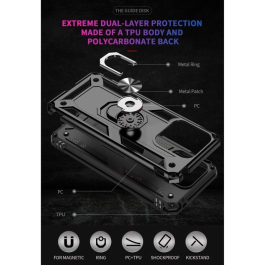 Max Power Digital Magnetic Case für Xiaomi Redmi 10c Hülle mit drehbarem Ring Schwarz