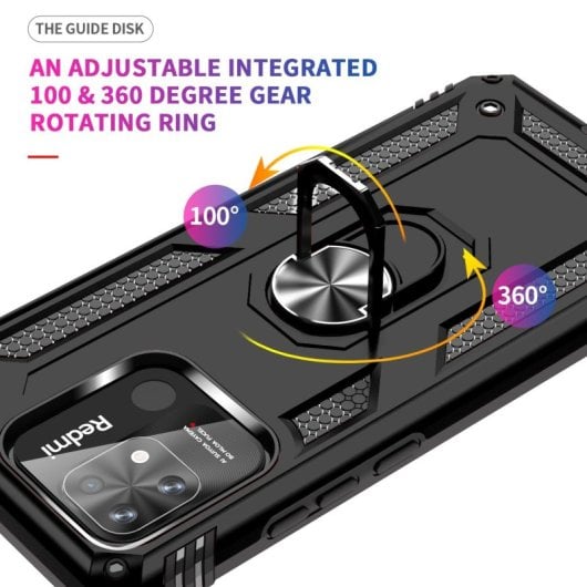 Max Power Digital Magnetic Case für Xiaomi Redmi 10c Hülle mit drehbarem Ring Schwarz