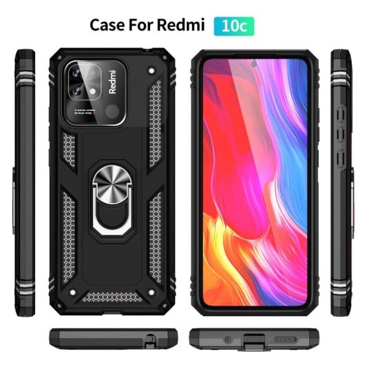 Max Power Digital Magnetic Case für Xiaomi Redmi 10c Hülle mit drehbarem Ring Schwarz