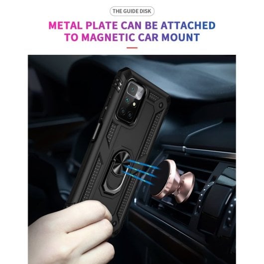 Custodia magnetica digitale Max Power per Xiaomi Redmi 10 con anello rotante, nera