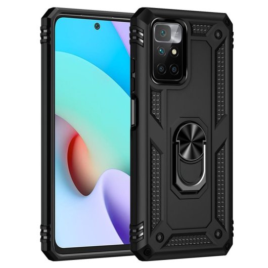 Custodia magnetica digitale Max Power per Xiaomi Redmi 10 con anello rotante, nera