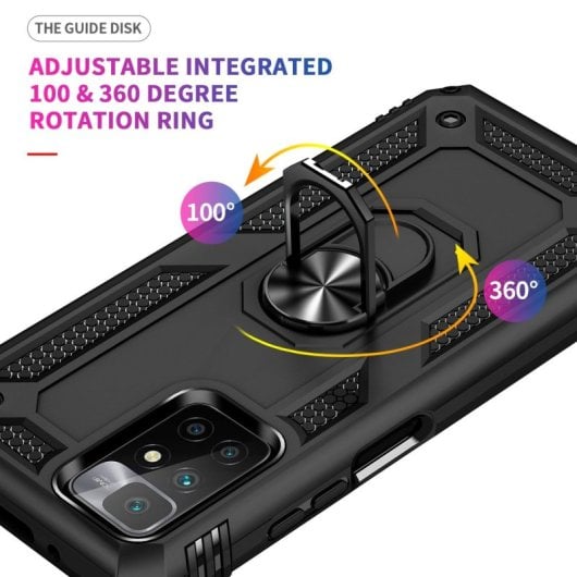 Custodia magnetica digitale Max Power per Xiaomi Redmi 10 con anello rotante, nera