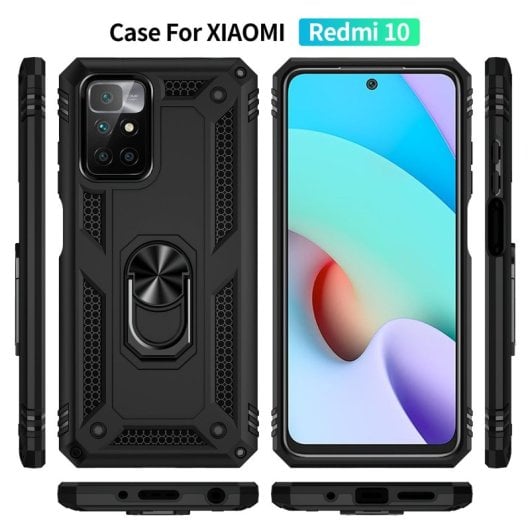 Custodia magnetica digitale Max Power per Xiaomi Redmi 10 con anello rotante, nera