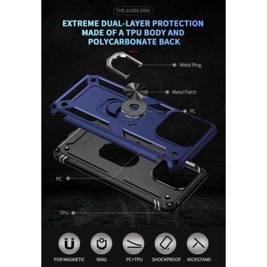 Coque magnétique numérique Max Power pour Xiaomi Redmi Note 12 4G avec anneau rotatif, bleu