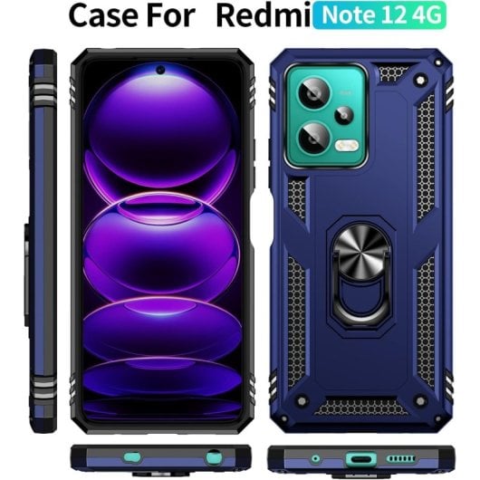 Coque magnétique numérique Max Power pour Xiaomi Redmi Note 12 4G avec anneau rotatif, bleu