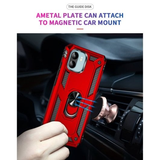 Capa magnética digital Max Power para Xiaomi Redmi A1 / Redmi A2 com anel giratório vermelho